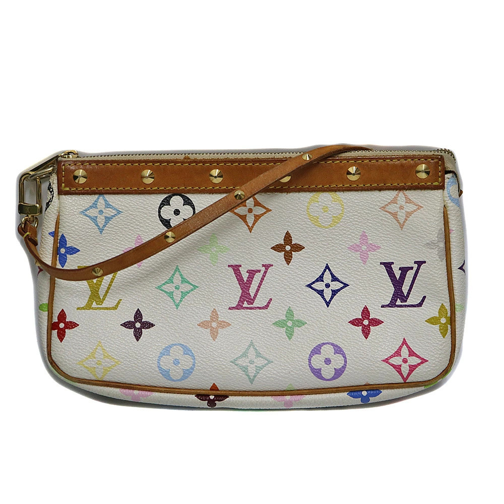 Louis Vuitton Pochette Accessoires Accessory Clutch Leather White Pink Yellow